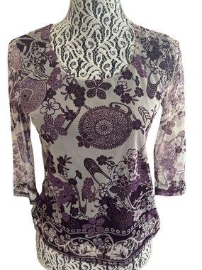 Women's 90s Purple Floral Scoop Neck Top